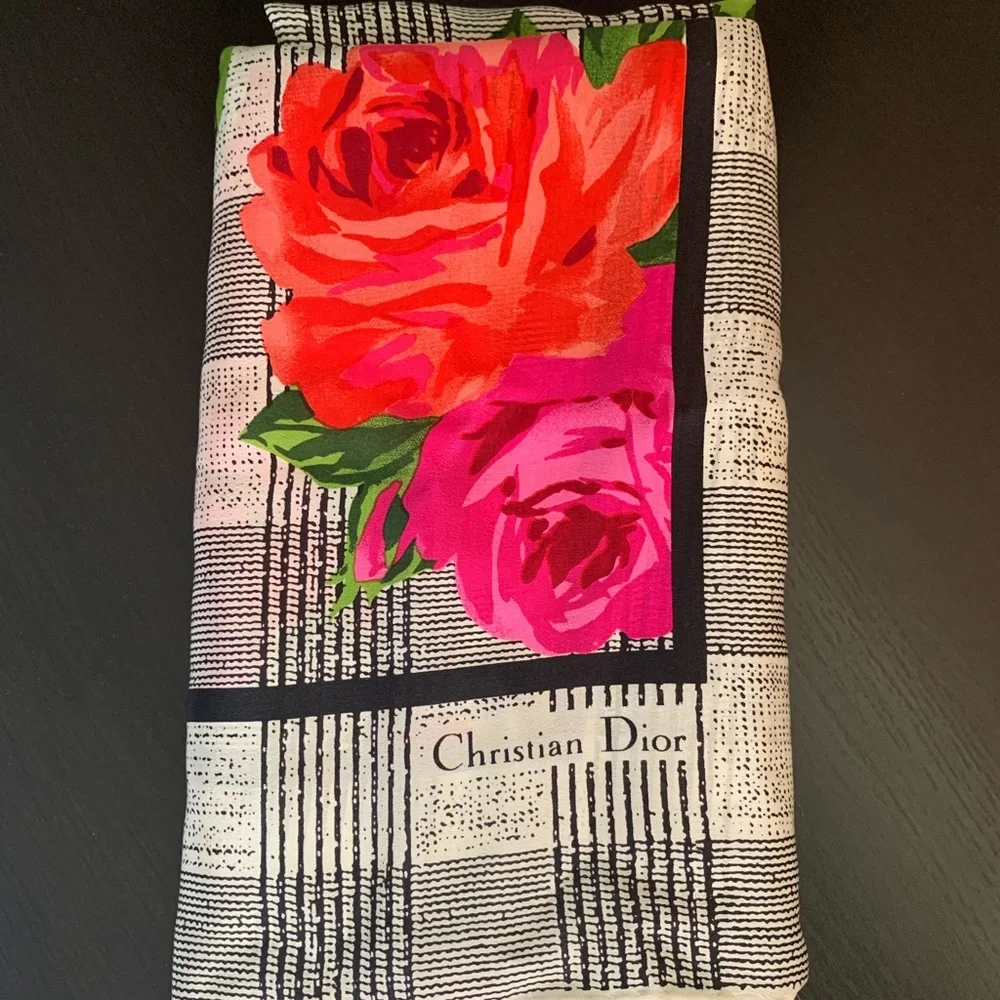 Vintage Christian Dior Floral Silk Scarf